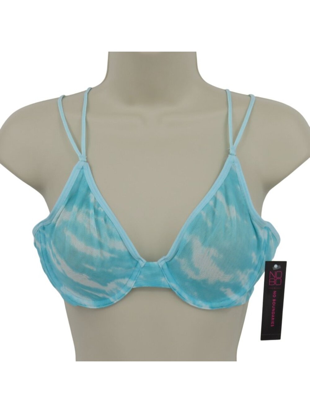 No Boundaries 36B Bra Blue White Tie Dye Underwire Unlined Sheer Mesh NEW NWT